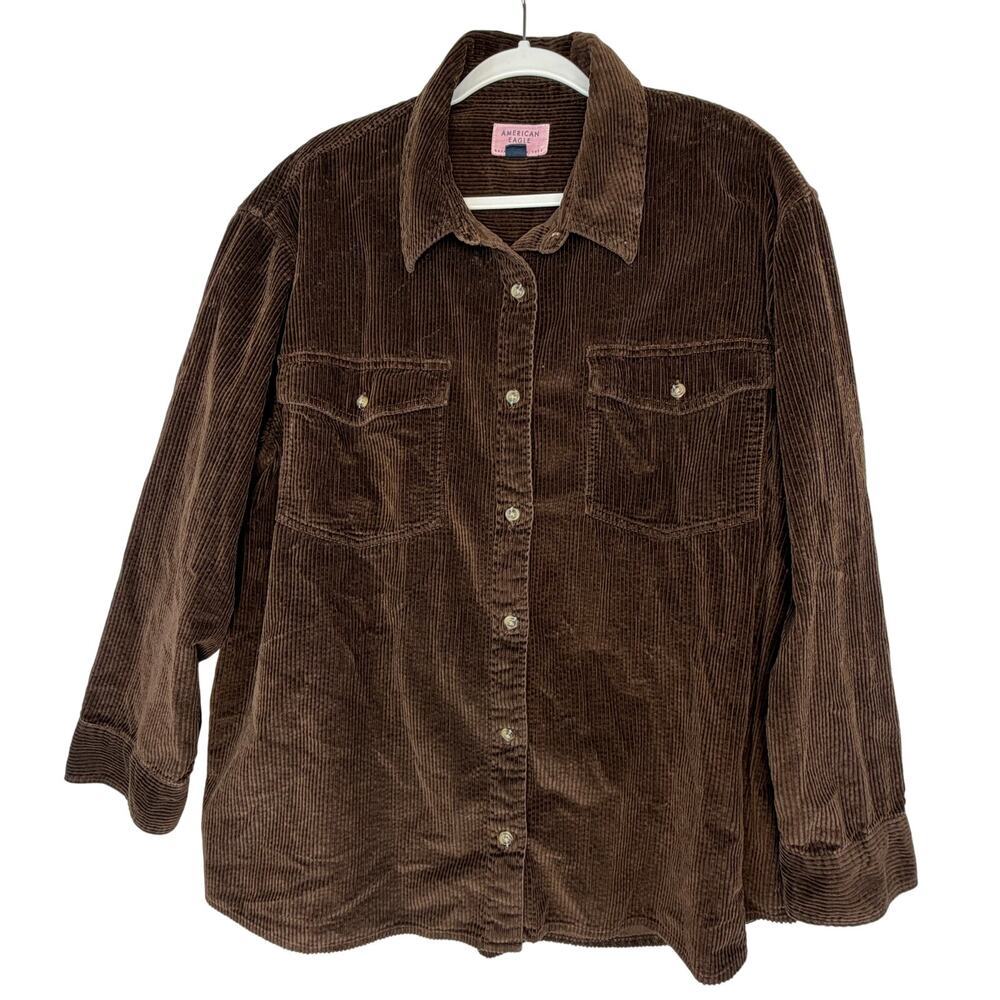American Eagle Vintage Corduroy Shacket Women Sz XL Brown Long Sleeve Overshirt‎